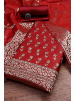 Biba - Women Maroon Chanderi Banarasi Print Unstitched Kurta with Bottom and Dupatta