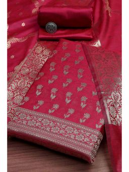 Biba - Women Pink Chanderi Banarasi Print Unstitched Kurta with Bottom and Dupatta