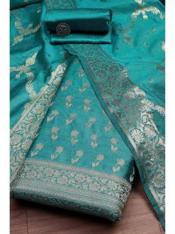 Biba - Women Turquoise Chanderi Banarasi Print Unstitched Kurta with Bottom and Dupatta