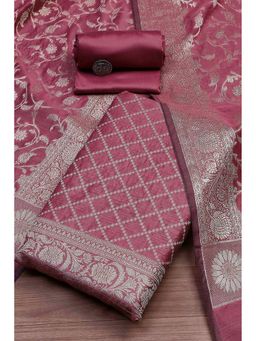 Biba - Women Onion Pink Chanderi Banarasi Print Unstitched Kurta with Bottom and Dupatta