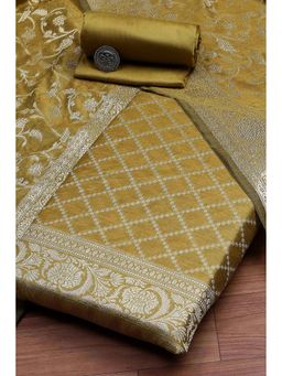 Biba - Women Mustard Chanderi Banarasi Print Unstitched Kurta with Bottom and Dupatta