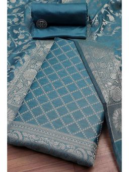 Biba - Women Teal Chanderi Banarasi Print Unstitched Kurta with Bottom and Dupatta