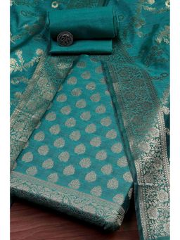Biba - Women Teal Chanderi Banarasi Print Unstitched Kurta with Bottom and Dupatta