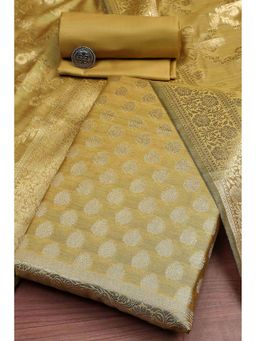 Biba - Women Yellow Chanderi Banarasi Print Unstitched Kurta with Bottom and Dupatta