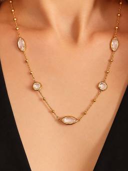 AQUASTREET - White Glass Stone Chain 18K Gold Plated Anti-Tarnish Necklace