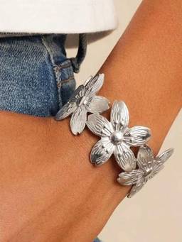 AQUASTREET - Adjustable Floral Cuff Bracelet 18K Plated Waterproof Anti-Tarnish Silver