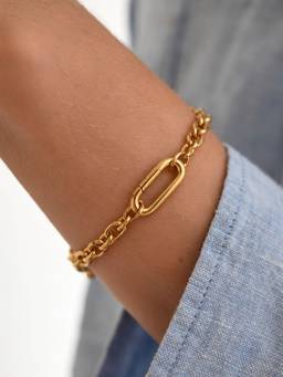 AQUASTREET - Linked Chain Bracelet With Open Clasp 18K Plated Waterproof Anti-Tarnish Gold