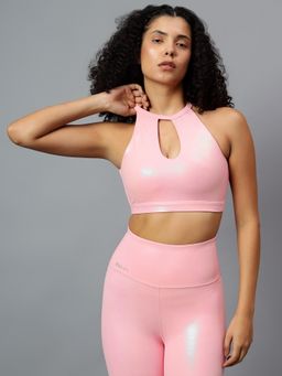 Fitkin - Womens Pink Shine On Halter Style Sports Bra