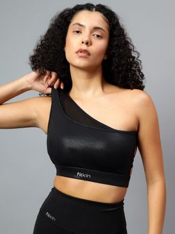 Fitkin - Womens Black Shine On One Shoulder Sports Bra