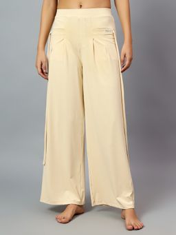 Fitkin - Womens Cream Relaxed Fit Pleated Bootcut Trackpant