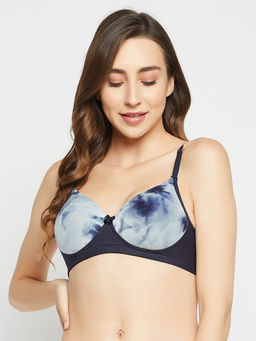 Clovia - Polyamide Printed Padded Full Cup Wire Free T-shirt Bra - Dark Blue