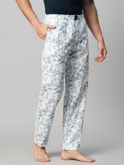 Urban Scottish - Men White and Blue Cotton Regular Fit Printed Mid Rise Pyjama