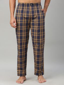 Urban Scottish - Men Navy Blue Classic Checkered Cotton with Side Pockets Lounge Pant