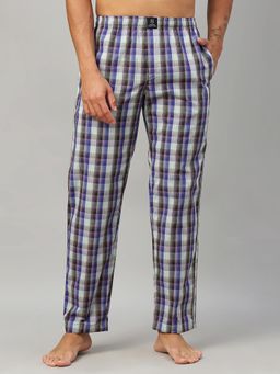 Urban Scottish - Men Blue Classic Checkered Cotton with Side Pockets Lounge Pant