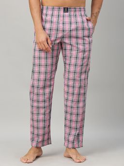 Urban Scottish - Men Pink Classic Checkered Cotton with Side Pockets Lounge Pant