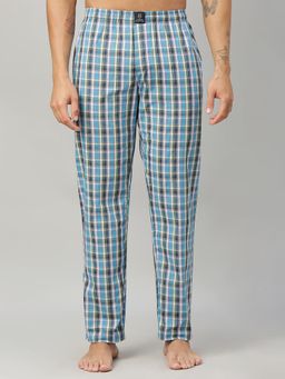 Urban Scottish - Men Blue Classic Checkered Cotton with Side Pockets Lounge Pant