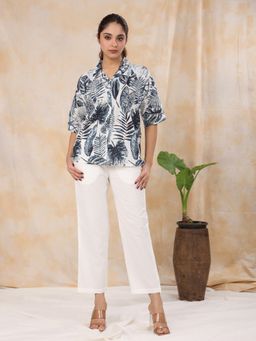 SAY - Women Pure Woven Cotton Grey Shirt with Pant (Set of 2)