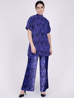 First Resort by Ramola Bachchan - Blue Camouflage Print Top And Pleated Palazzo Set (Set of 2)