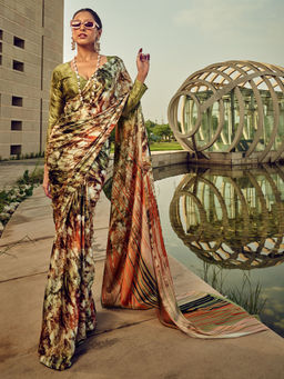 Odette - Multicolor Digital Printed Saree with Unstitched Blouses for Women
