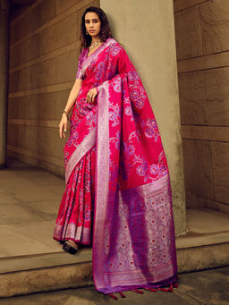 Odette - Red Handloom Woven Satin Saree with Unstitched Blouse for Women