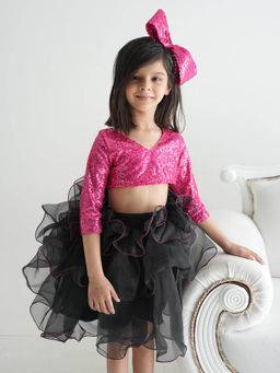 devils n angels - Pink Pearl Party Top with Skirt for Little Ones (Set of 2)