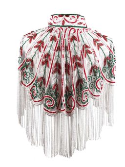 Odette - Women White Embellished Mandarin Neck Cape
