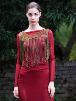 Odette - Women Bronze Embellished Round Neck Cape