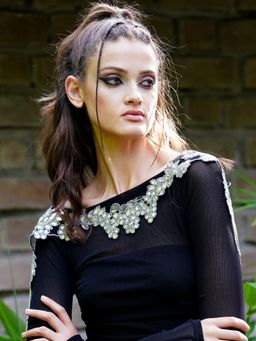 Odette - Women Silver Embroidered Round Neck Cape