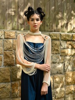 Odette - Women Off White Embellished High Neck Cape