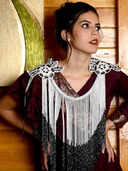 Odette - Women Multi-Color Embellished Round Neck Cape