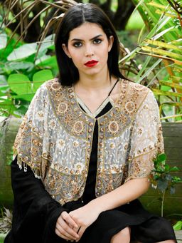 Odette - Women Multi-Color Embellished Round Neck Cape