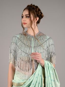 Odette - Women Grey Embellished Round Neck Cape