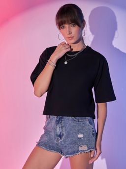 Buynewtrend - Black Cotton Women T-Shirt