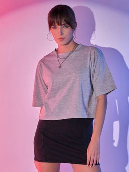 Buynewtrend - Grey Cotton Women T-Shirt