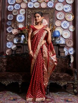 Odette - Red Silk Saree with Unstitched Blouse