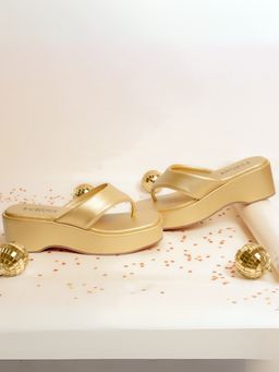 Indifeet - Golden Stylish Chunky Y2K Wedges