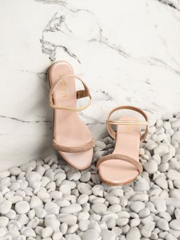 Indifeet - Rose Gold Fancy & Trendy Embellished Block Sandal Heels