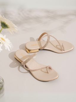 Indifeet - Gold Fancy & Trendy Embellished Ethnic Block Sandal Heels