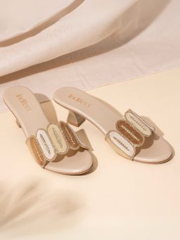 Indifeet - Gold Trendy & Traditional Embellished Kitten Heels