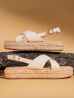 Indifeet - Cream Comfortable & Textured Platform Espadrille Sandals