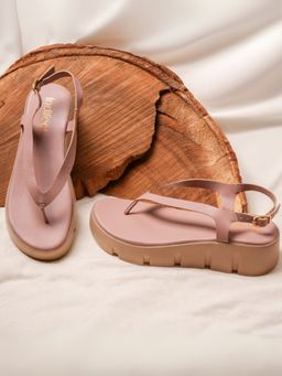 Indifeet - Peach Comfortable & Chunky Split Toe Buckled Platform Sandals