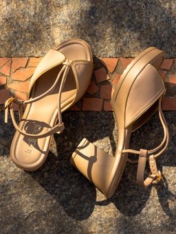 Indifeet - Beige Trendy & Stylish Peep Toe Block Sandal Heels