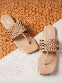 Indifeet - Beige Ethnic Traditional Flats with Sequin Detailing