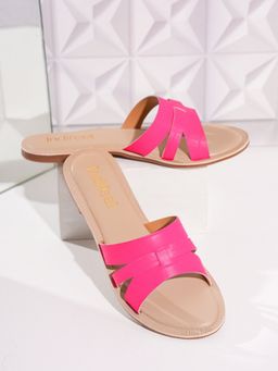 Indifeet - Fuchsia Pink Flats with Comfortable Footbed and Textured Strappy Upper