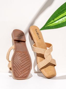 Indifeet - Cream Stylish Open Toe Jute Flats with Braided Design