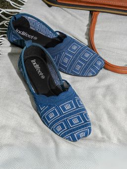 Indifeet - Boho Trendy Soft Mesh Dark Blue Ballerinas with Memory Insole and Flexible Outsole