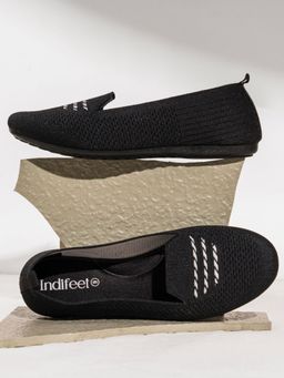 Indifeet - Black Casual Daily Soft Mesh Ballerinas with Memory Insole and Flexible Outsole