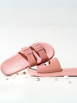 Indifeet - Pink Comfortable and Latest Double Strap Rubber Sliders with Buckles