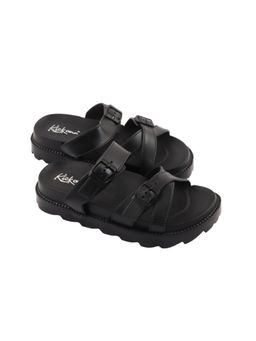 Indifeet - Black Stylish and Trendy Cross Strap Slip On Rubber Sandals