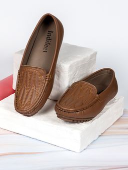 Indifeet - Embroidered & Comfortable Brown Slip On Loafers
